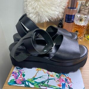 ASOS Black Platform Sandals, Made in Italy, Ankle Strap, Size 38/7 US